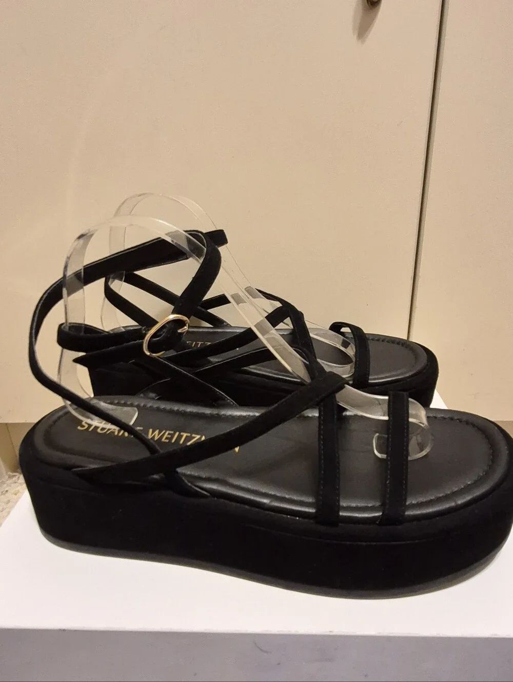 NEW Stuart Weitzman "Summerlift" Blck Suede Strappy Flatform Sandals Sz.8.5 $475